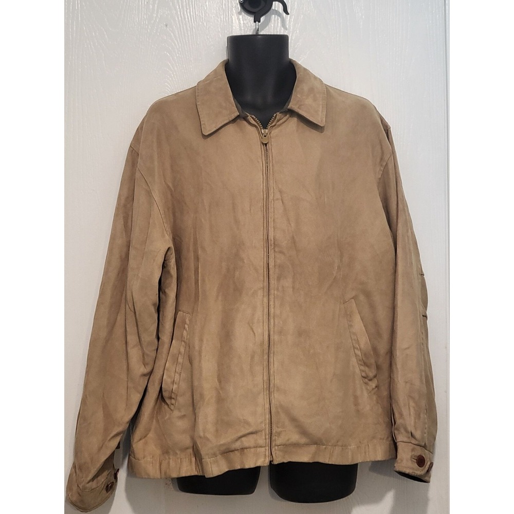 Rainforest Mens Size L Tan Faux Suede Harrington Jacket Full Zip Bomber Coat